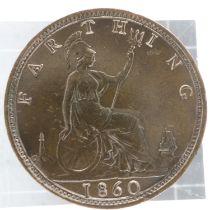 1860 bronze farthing of Queen Victoria, gEF. UK P&P Group 0 (£6+VAT for the first lot and £1+VAT for