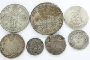 Mixed circulated pre-decimal silver coins (7). UK P&P Group 0 (£6+VAT for the first lot and £1+VAT