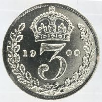 1900 silver threepence of Queen Victoria, EF. UK P&P Group 0 (£6+VAT for the first lot and £1+VAT