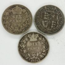 Three early milled sixpences: William IV, George III and Queen Victoria, all gF. UK P&P Group 0 (£