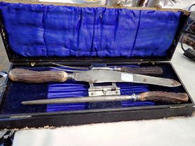 Cased carving set with antler handles. Not available for in-house P&P