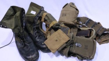 American post-war canvas webbing and straps, with canteen and ammunition pouches, with a pair of