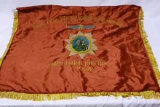 Vietnam War period South Vietnam Vietcong victory flag in embroidered silk and fringed. UK P&P Group