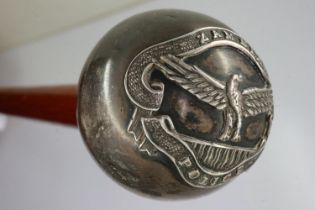 Early 20th century Zambia Police swagger stick, with hallmarked silver pommel. UK P&P Group 2 (£20+