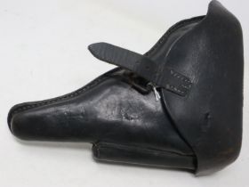 Imperial German WWI black leather P-08 pistol holster, dated 1916 and marked for C Zender Berlin.
