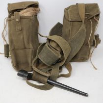 British post-war canvas webbing straps and pouches, with pigsticker bayonet. UK P&P Group 2 (£20+VAT
