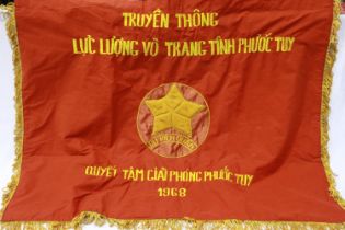 Vietnam War period North Vietnam Victory Banner. Traditional Armed Forces of Phouoc Tuy Province,