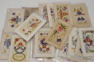 Thirty WWI period embroidered silk postcards, regimental examples include Machine Gun Corps, Royal
