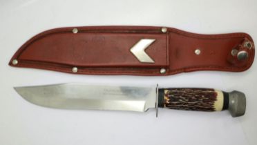 Tramontana Bowie knife with antler handle. UK P&P Group 1 (£16+VAT for the first lot and £2+VAT