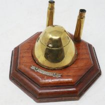 WWI INERT German shell fuse ink pot with bullet pen holders with silver engraved plaque Fromelles