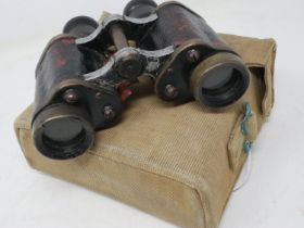 1945 dated British Army binoculars in a 1941 dated 37 pattern webbing pouch. UK P&P Group 1 (£16+VAT