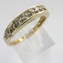 9ct gold half eternity ring set with diamonds, size O, 1.9g. UK P&P Group 0 (£6+VAT for the first