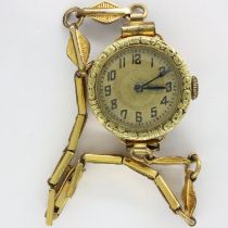 14ct gold cased ladies wristwatch on a rolled gold bracelet, not working at lotting. UK P&P Group