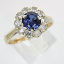 9ct gold cluster ring set with sapphire and topaz, size O, 2.1g. UK P&P Group 0 (£6+VAT for the