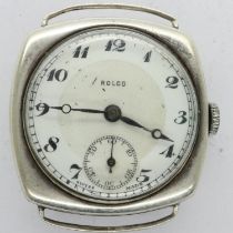 ROLCO (Rolex): 1930's gents mechanical wristwatch head in silver R.W.C case, not working at lotting.