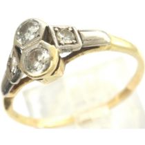 18ct gold ring, with two platinum set diamonds and diamond set shoulders, size N, 2.0g. P&P Group