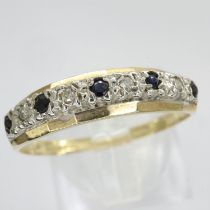 9ct gold ring set with sapphires and diamonds, size P/Q, 1.6g. UK P&P Group 0 (£6+VAT for the