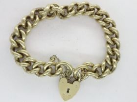 22ct gold on hallmarked silver bracelet with padlock clasp and safety chain, L: 18 cm, 59g UK P&P