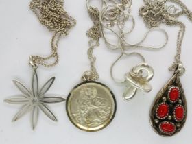 Four 925 silver pendant necklaces, largest chain L: 46 cm. UK P&P Group 1 (£16+VAT for the first lot