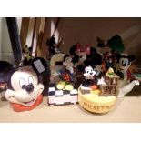 Mixed Mickey mouse ceramics and Schmid music boxes. Not available for in-house P&P