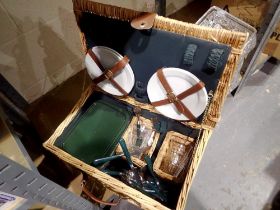 Wicker picnic hamper with contents. Not available for in-house P&P