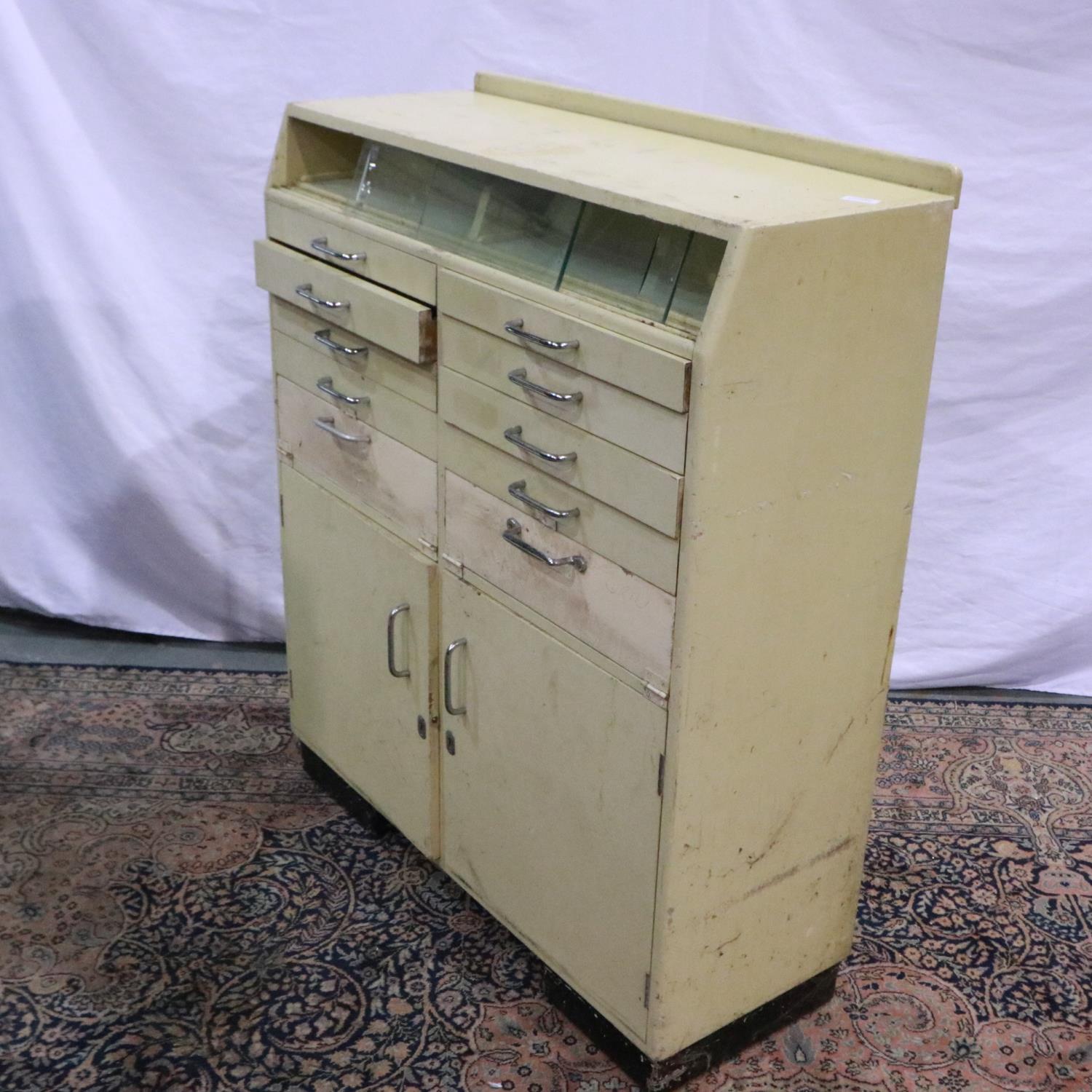 Two cream painted dentist cabinets one with back panel damage, each 90 x 36 x 104 cm. Not - Image 2 of 3