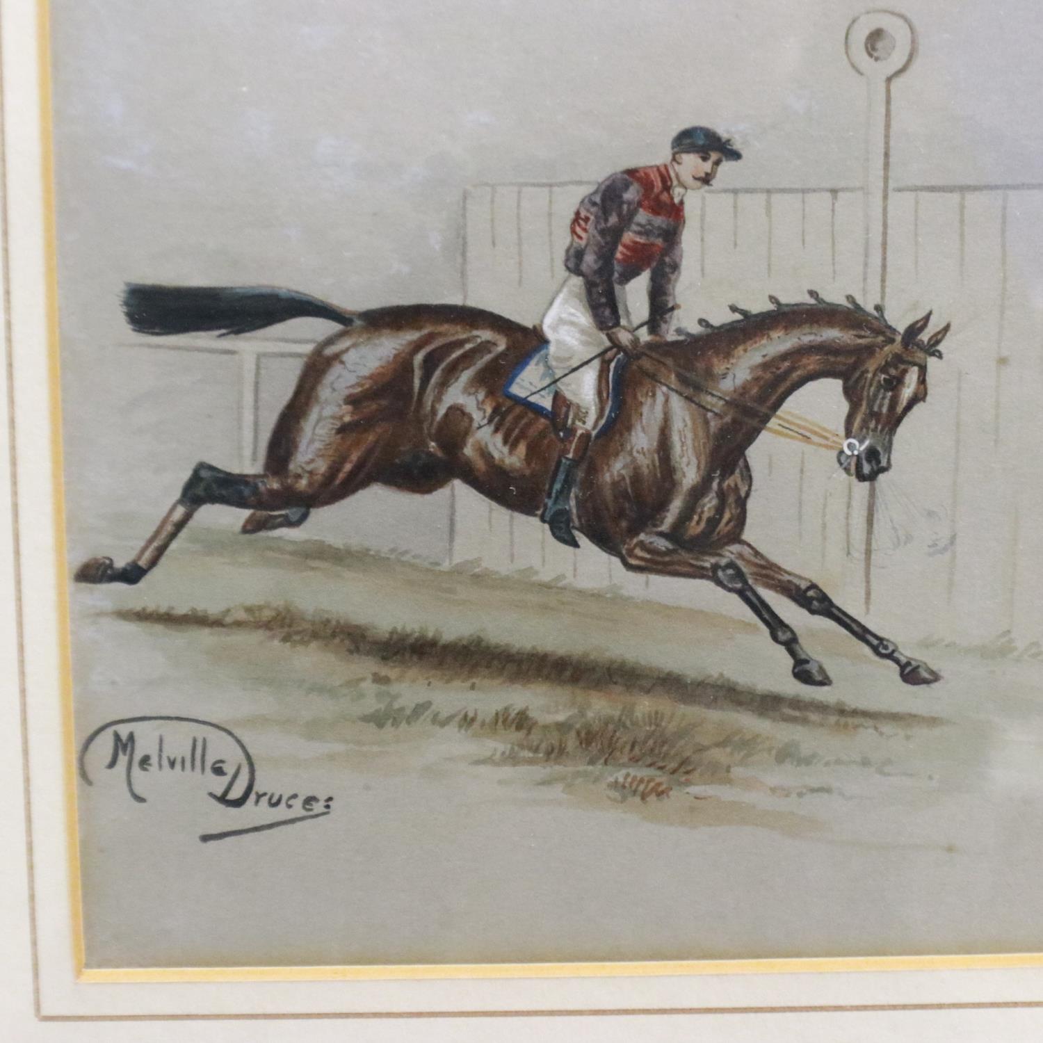 Melville Druce (19th / 20th century): a set of three watercolours, each of race horses with jockeys, - Image 3 of 5