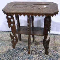 Profusely carved lozenge shaped table with underteir. Not available for in-house P&P