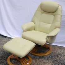 Stressless cream leather lounge chair and footstool. Not available for in-house P&P