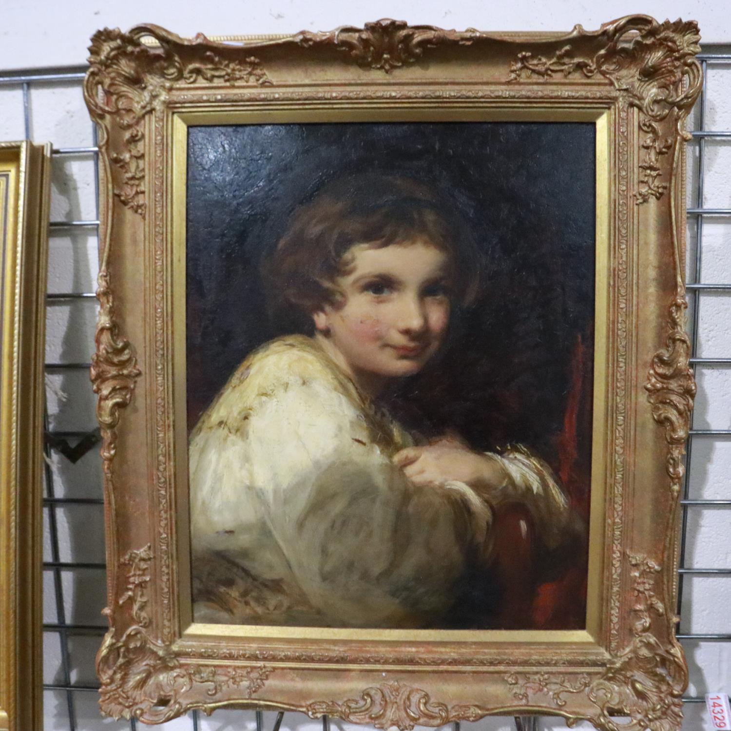 A 19th century English school oil on canvas, portrait of a young boy, unsigned, 39 x 50 cm. Not - Image 2 of 2