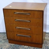 A G plan mid 20th century teak chest of four drawers, 72 x 45 x 76cm