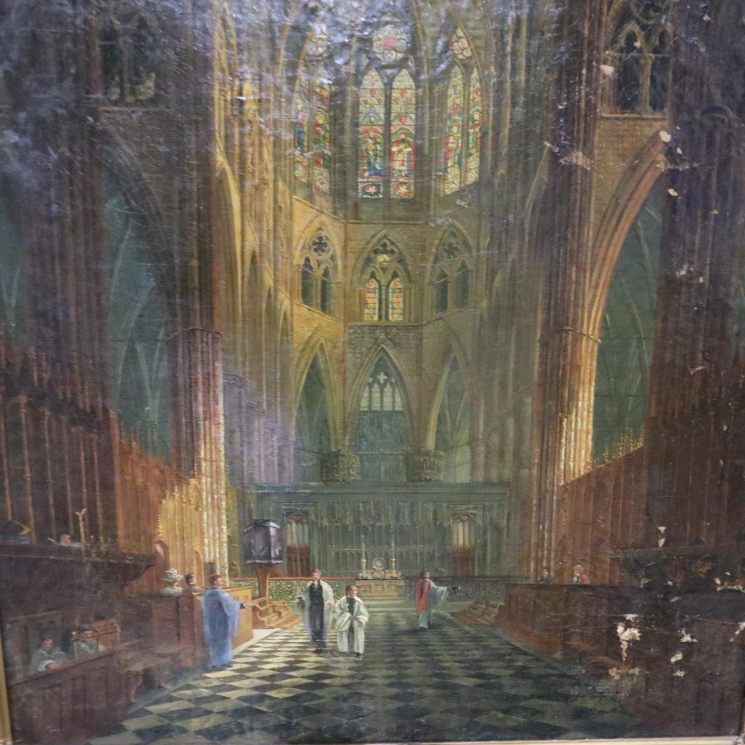 In the manner of Sir Wyke Bayliss (1835 - 1906): oil on canvas, a Cathedral interior scene with