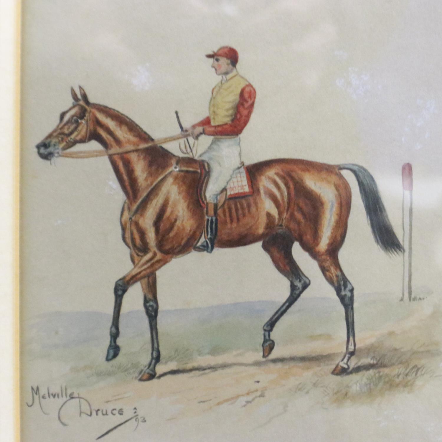 Melville Druce (19th / 20th century): a set of three watercolours, each of race horses with jockeys, - Image 4 of 5