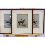 Melville Druce (19th / 20th century): a set of three watercolours, each of race horses with jockeys,