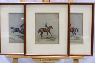 Melville Druce (19th / 20th century): a set of three watercolours, each of race horses with jockeys,