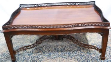 Large galleried hardwood coffee table, 120 x 75 cm. Not available for in-house P&P