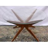 Danish Sika Mobler teak base circular glass top table, D: 76 cm. Not available for in-house P&P