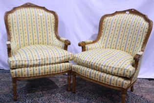 Pair of upholstered armchairs with gilt carved frames, Mid 20th Century 1960s/70s, armchair