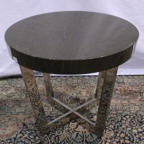 Contemporary circular occasional table on a chrome support, D: 56 cm, H: 50 cm. Not available for