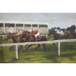 Peter Connolly (20th Century): oil on board, race horses, 50 x 40 cm. Not available for in-house P&P