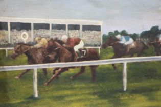 Peter Connolly (20th Century): oil on board, race horses, 50 x 40 cm. Not available for in-house P&P