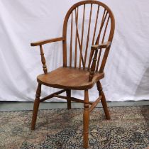 Country stick back elm seated arm chair. Not available for in-house P&P