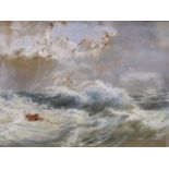 Richard Peter Richards (1840-1877): oil on card, boat in distress, 23 x 16 cm. Not available for