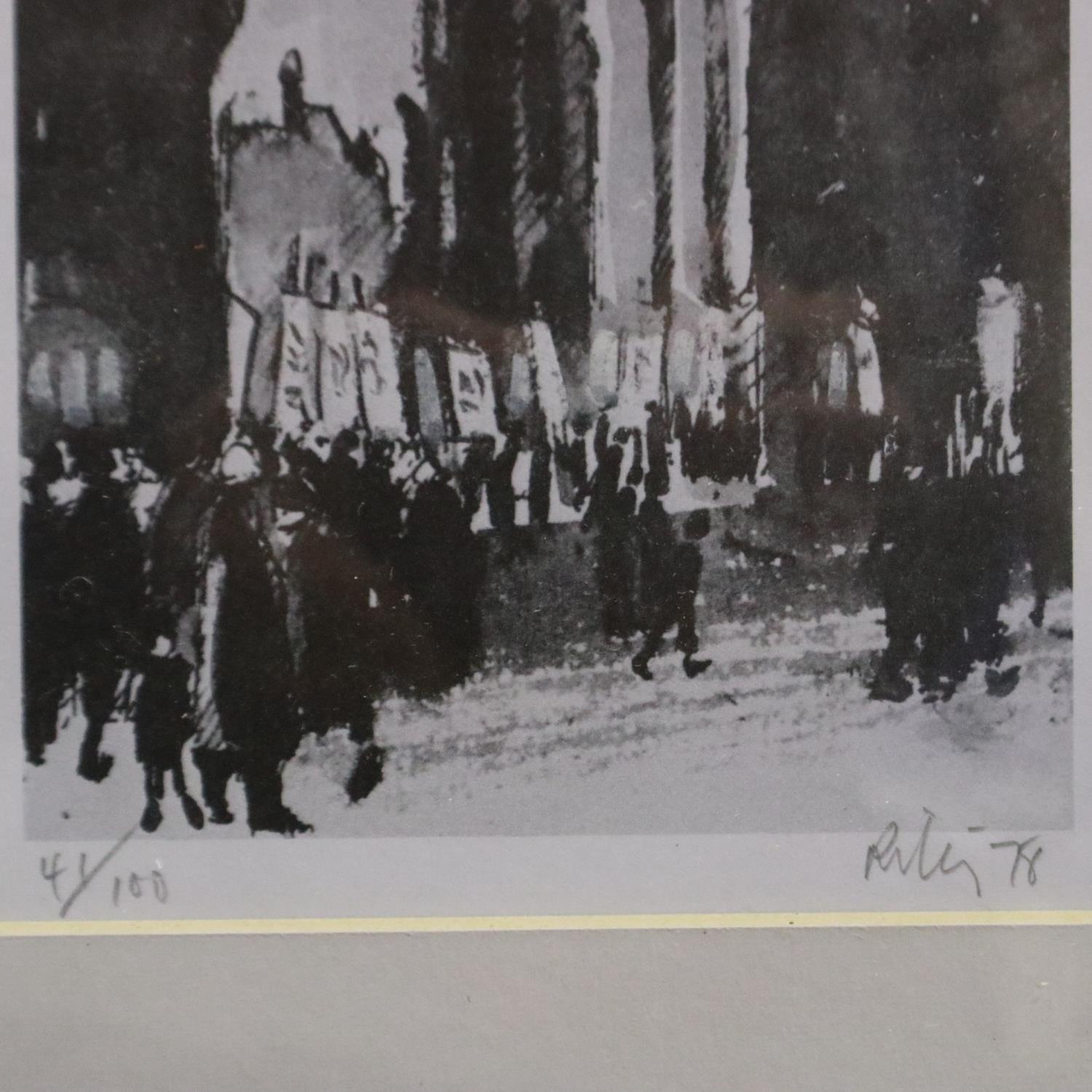 Harold Riley (1934 - 2023): artist signed limited edition print, Town Hall Manchester, 41/100, 14 - Image 3 of 4