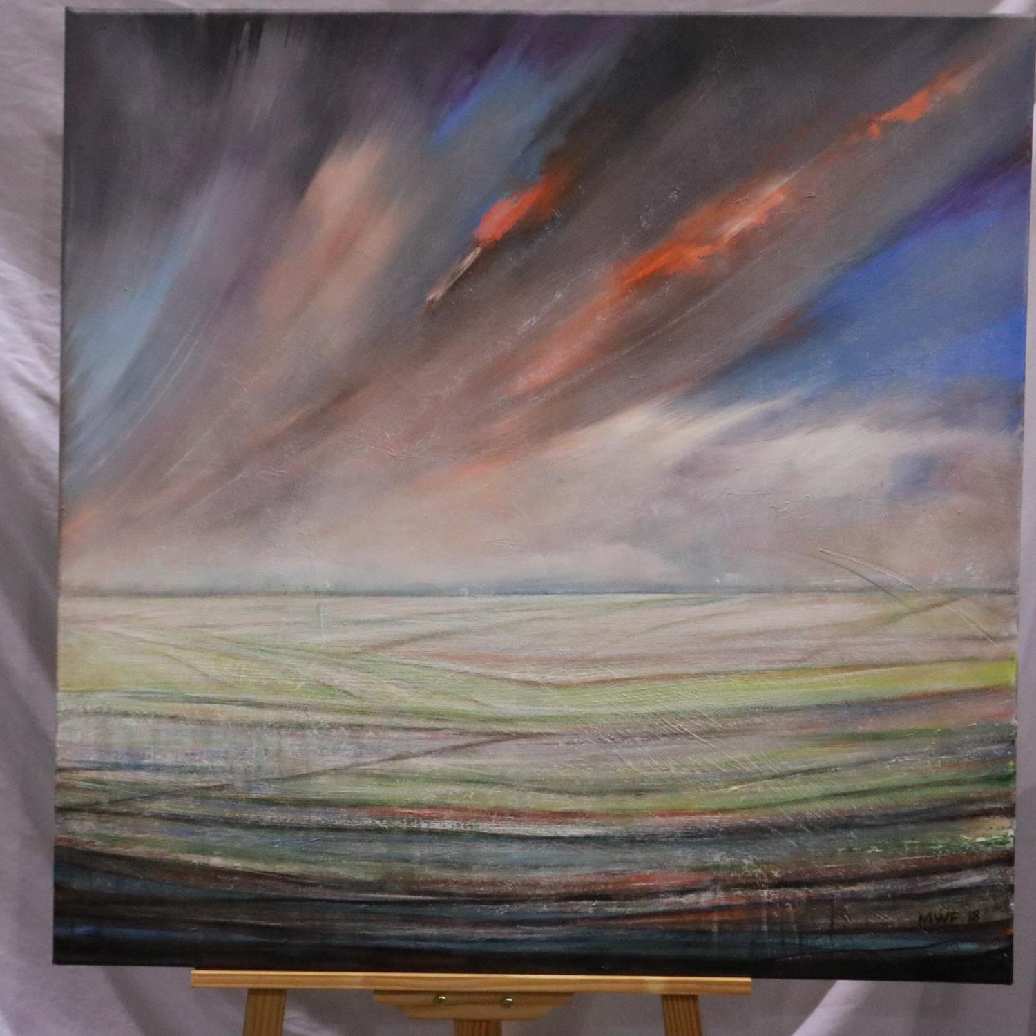 Michael Fargher (b. 1963): acrylic on canvas, Threatening Skies, 90 x 90 cm. Not available for in-