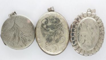 Three large hallmarked silver locket pendants, largest H: 60 mm, combined 63g. UK P&P Group 1 (£16+