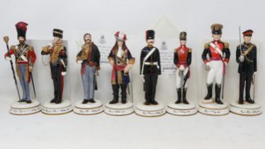 Michael Sutty set of eight ceramic artillerymen 1700-1970 each with Royal Artillery Institution