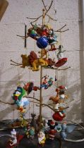 Metal tree stand with ceramic Disney ornaments, H: 66 cm. UK P&P Group 3 (£30+VAT for the first