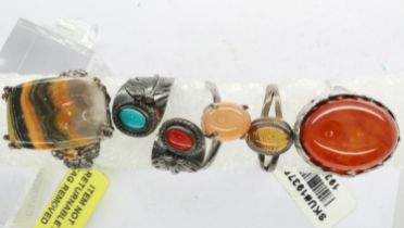 Five 925 silver stone set rings, various sizes, two unmarked. UK P&P Group 1 (£16+VAT for the