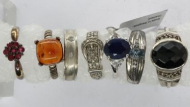 Seven 925 silver stone set rings, mixed sizes. UK P&P Group 1 (£16+VAT for the first lot and £2+